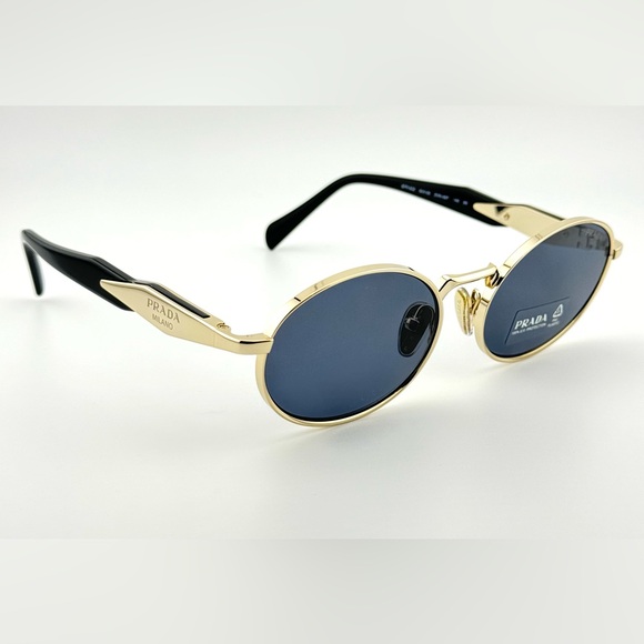 Prada Logo Sunglasses SPR65Z Pale Gold Acetate Frame With Gray oval Lens UNISEX! - Picture 10 of 15